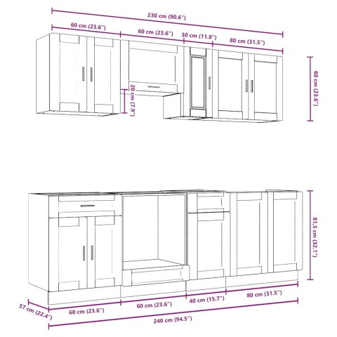 Zestaw szafek kuchennych, Porto, 8-częściowy, przydymiony dąb
