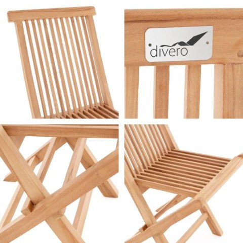 Komplet 4 x składane krzesła ogrodowe DIVERO z drewna tekowego