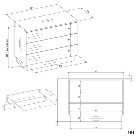 Komoda AMBER 3S Szafka 3 Szuflady Do Sypialni Salonu KASZMIR Beż
