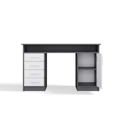 BIURKO ADA ANTRACYT BIAŁY 125 Cm 4 Szuflady Szafka Półki Do Biura Pokoju Na Laptop