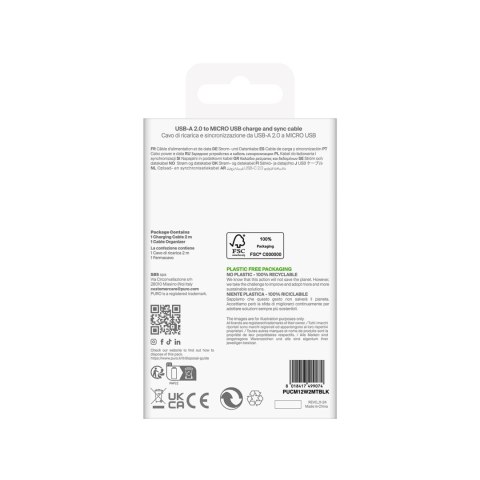 Kabel przewód USB-A - microUSB TPE 12W 2m - czarny