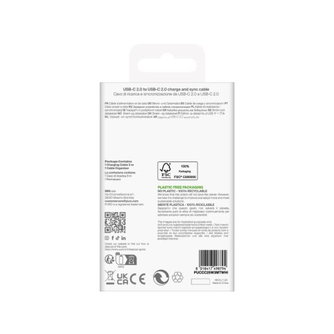 Kabel przewód USB-C TPE 25W 3m - biały