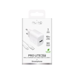 Ładowarka sieciowa USB-A PROLITE 10W z kablem USB-A - USB-C 1.2m - biała