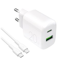 Ładowarka sieciowa USB-A USB-C 20W z kablem USB-C 1.2m - biała