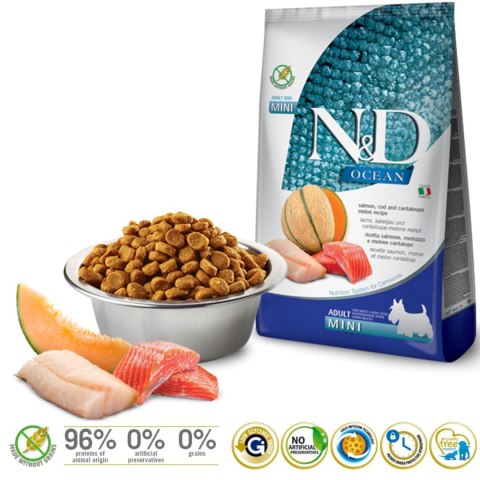 FARMINA N&D Ocean Dog Salmon, Cod, Cantaloupe, Melon Adult Mini - sucha karma dla psa - 800 g