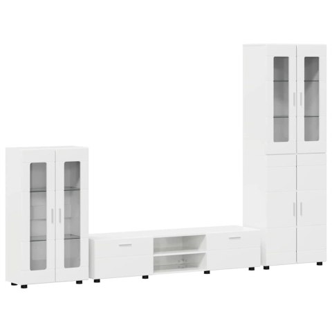 Zestaw szafek RTV Wysoki połysk biały Materiał drewnopochodny