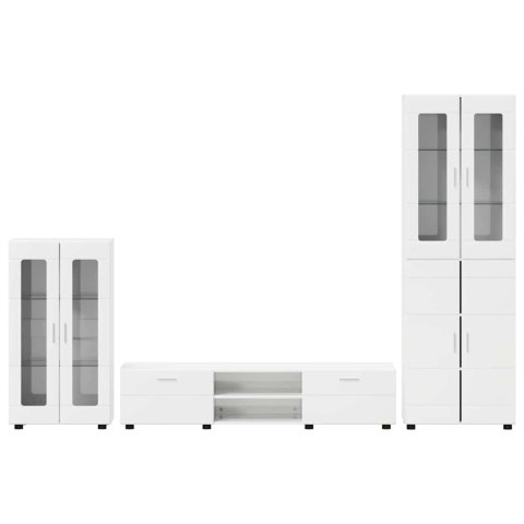 Zestaw szafek RTV Wysoki połysk biały Materiał drewnopochodny