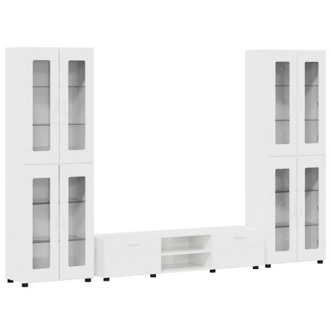 Zestaw szafek RTV Wysoki połysk biały Materiał drewnopochodny
