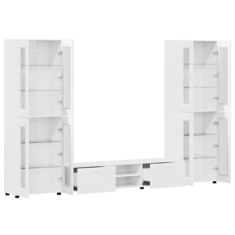 Zestaw szafek RTV Wysoki połysk biały Materiał drewnopochodny