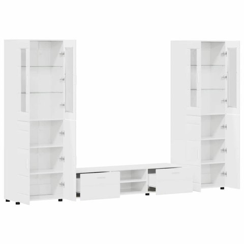 Zestaw szafek RTV Wysoki połysk biały Materiał drewnopochodny