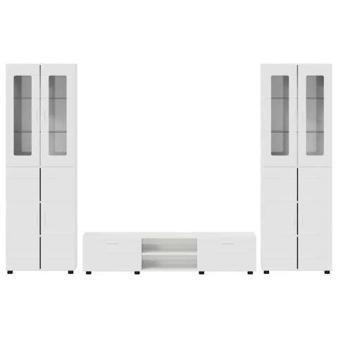 Zestaw szafek RTV Wysoki połysk biały Materiał drewnopochodny