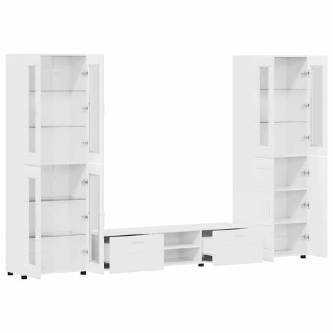 Zestaw szafek RTV Wysoki połysk biały Materiał drewnopochodny