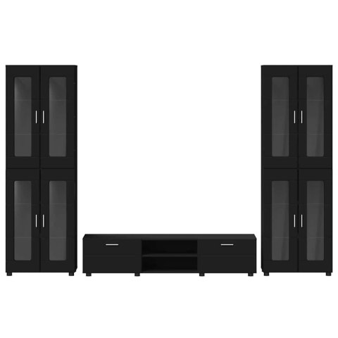 Zestaw szafek RTV z szufladą Czarny Materiał drewnopochodny