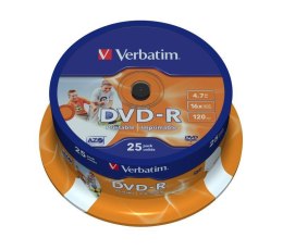 Płyty DVD-R Verbatim 16x 4.7GB (Cake 25) WIDE PRINTABLE