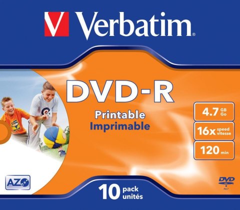 Płyty DVD-R Verbatim 4.7GB X16 Printable (10 Jewel Case)