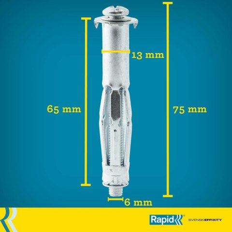 Wtyki i wkręty Rapid Ø 13 x 65 mm M6 x 75 mm Metal Ekspansja 10 Sztuk