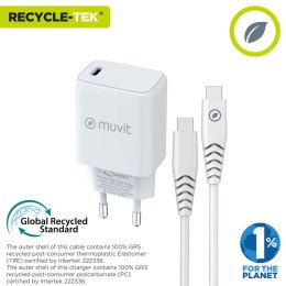 Ładowarka ścienna + kabel-USB-C Muvit for Change Biały