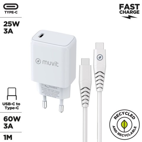 Ładowarka ścienna + kabel-USB-C Muvit for Change Biały