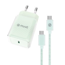 Ładowarka ścienna + kabel-USB-C Muvit for Change Glass GaN Kolor Zielony