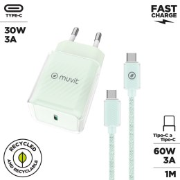 Ładowarka ścienna + kabel-USB-C Muvit for Change Glass GaN Kolor Zielony