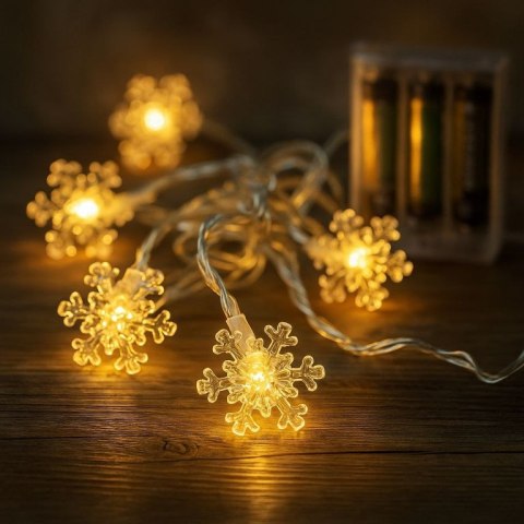 Świąteczny świetlny łańcuch - płatki śniegu, ciepła biel, 20