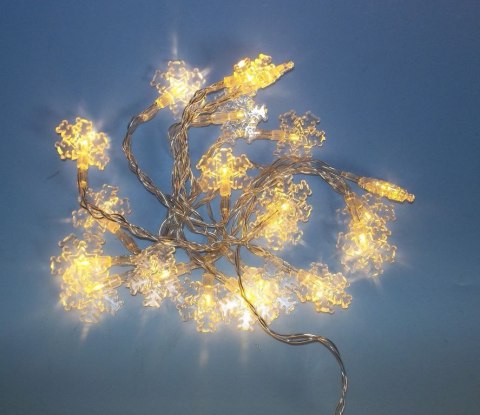 Świąteczny świetlny łańcuch - płatki śniegu, ciepła biel, 20