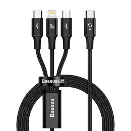 3w1 Kabel przewód USB-C - USB-C / iPhone Lightning / microUSB 20W PD 1.5m - czarny