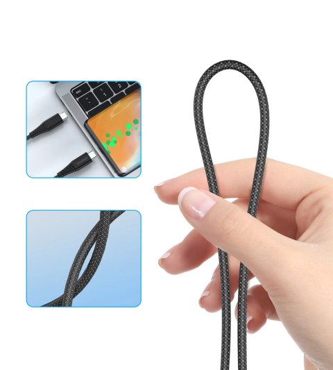 Kabel przewód USB-C-USB-C z organizererm magnetycznym PD 3.1 240W 1.8m - czarny