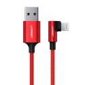 Kabel przewód kątowy iPhone Lightning - USB-A MFi 2.4A 1m - czerwony