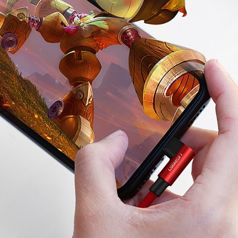 Kabel przewód kątowy iPhone Lightning - USB-A MFi 2.4A 1m - czerwony