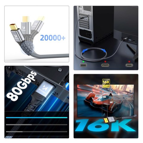 Kabel przewód DisplayPort z ceryfikatem VESA 80 Gb/s 16K HDR HDCP DSC 1m - czarny