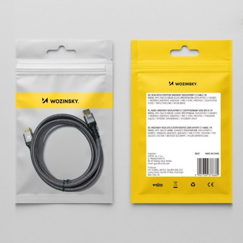 Kabel przewód DisplayPort z ceryfikatem VESA 80 Gb/s 16K HDR HDCP DSC 2m - czarny