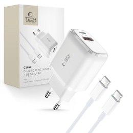 Ładowarka sieciowa C20W USB-C USB-A 20W z kablem USB-C - biała