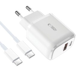 Ładowarka sieciowa C20W USB-C USB-A 20W z kablem USB-C - biała