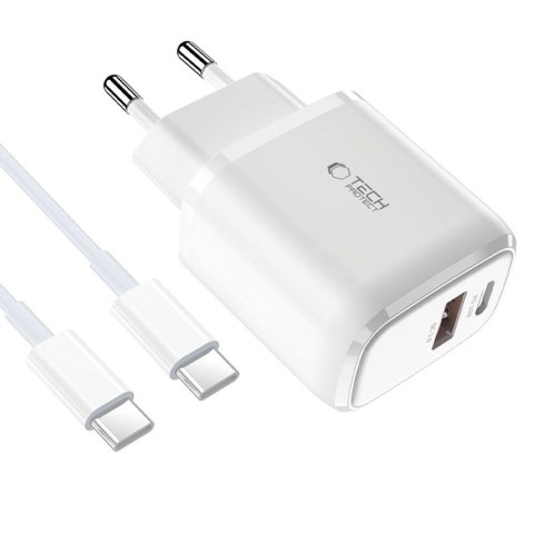 Ładowarka sieciowa C20W USB-C USB-A 20W z kablem USB-C - biała