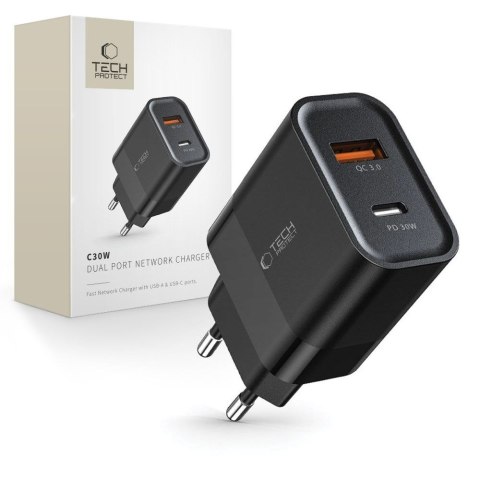 Ładowarka sieciowa C30W USB-C USB-A 30W - czarna