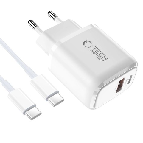 Ładowarka sieciowa NCA30 USB-A USB-C PD QC 30W z kablem USB-C 1m - biała