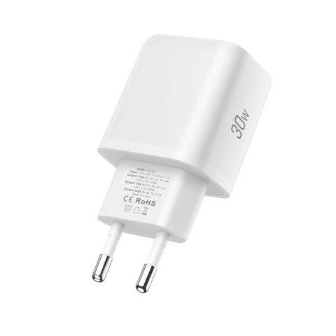Ładowarka sieciowa NCA30 USB-A USB-C PD QC 30W z kablem USB-C 1m - biała