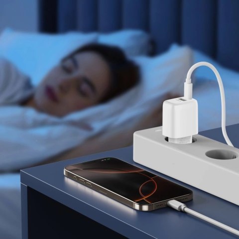 Ładowarka sieciowa NCA30 USB-A USB-C PD QC 30W z kablem USB-C 1m - biała