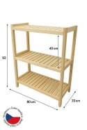 Drewniany regał sosnowy, 3 półki, 93×80×33cm - produkcja cz