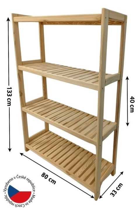 Drewniany regał sosnowy, 4 półki, 133x80x33 cm, produkcja cz