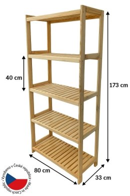 Drewniany regał sosnowy, 5 półek, 173x80x33 cm, produkcja cz