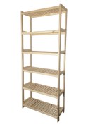 Regał drewniany z litej sosny, 6 półek, 213×80×33 cm