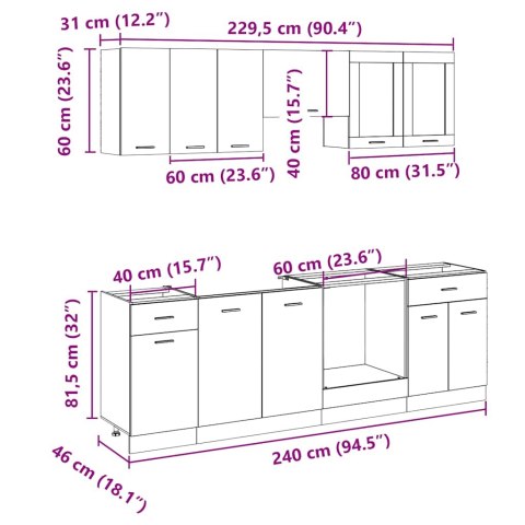 8-częściowy zestaw szafek kuchennych, "Lyon", dąb sonoma