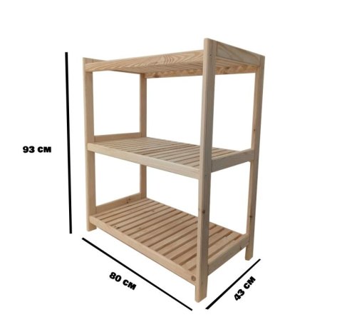 Drewniany regał z 3 półkami, 93 x 80 x 43 cm