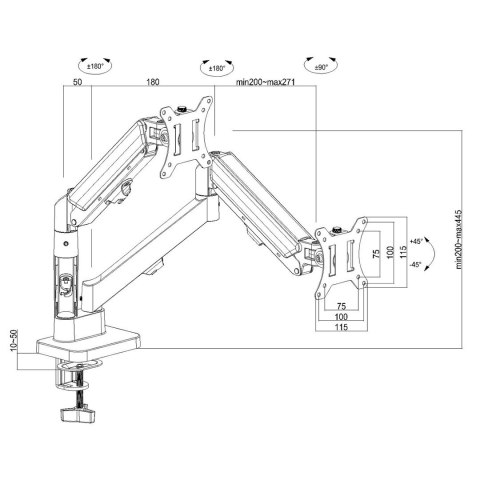 MACLEAN UCHWYT NA 2 MONITORY, SPRĘŻYNA GAZOWA, 17"-32", 2-10KG, CZARNY MC-134