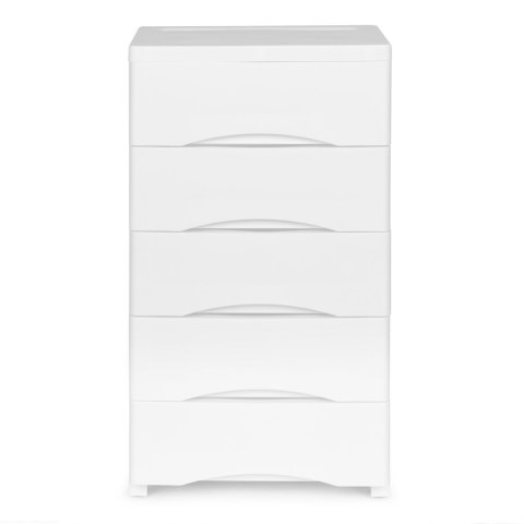 Regał z 5 wysuwanymi szufladami nogi z kółkami biały ModernHome