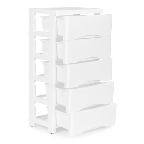 Regał z 5 wysuwanymi szufladami nogi z kółkami biały ModernHome