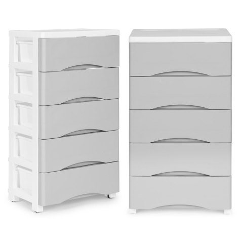 Regał z 5 wysuwanymi szufladami nogi z kółkami szary ModernHome