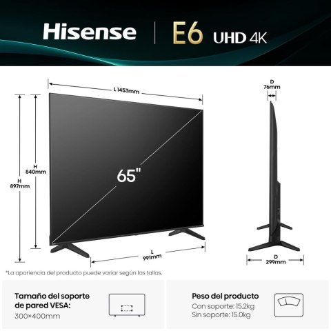 Smart TV Hisense 65E63QT 4K Ultra HD 65" LED